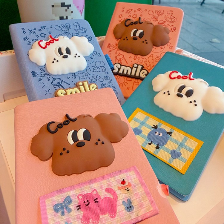 Buku Nota Kulit Keras Anjing Kartun 3D yang Comel